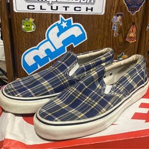 Sperry Blue and Yellow Plaid Slip-On Loafers